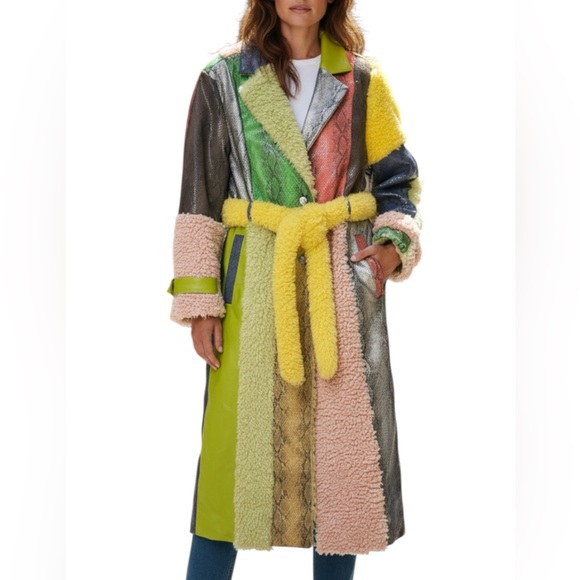 Free People Jackets & Blazers - Colin Locascio x Free People Pamela Patchwork Lg Faux Snakeskin Long Belt Trench